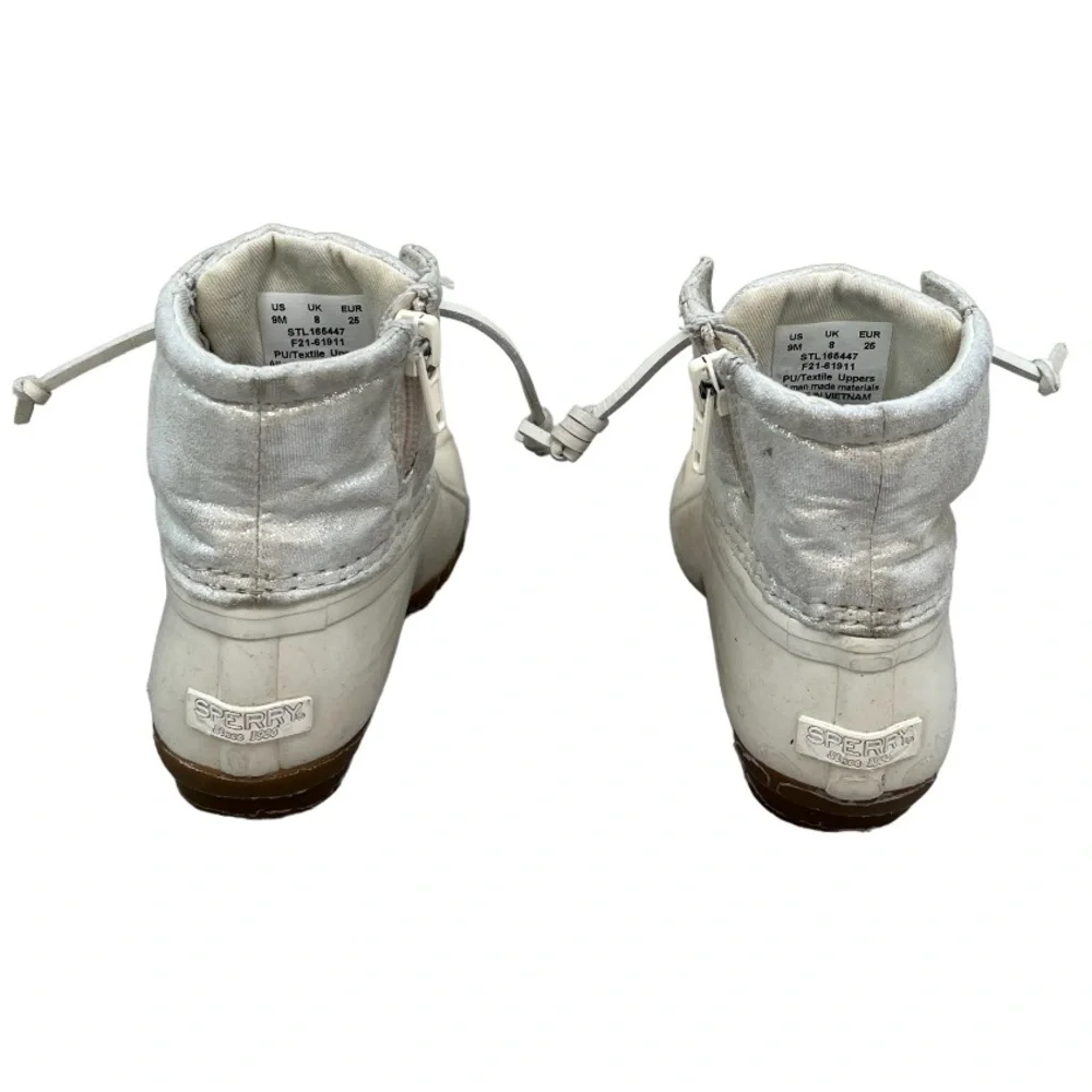 Sperry Saltwater Duck Boots Snow Rain Boots Ivory White Metallic Girls Size 9